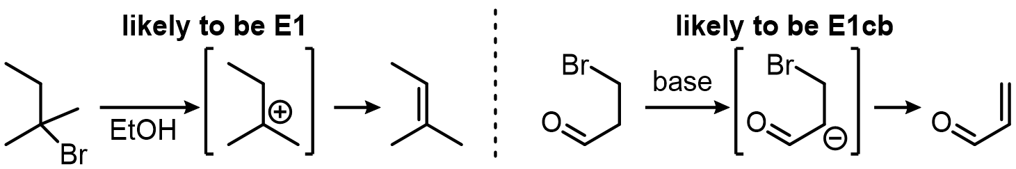 Structures that enable stabilized carbocation formation tend to favor E1 while structures that enable stabilized carbanion formation tend to favor E1c