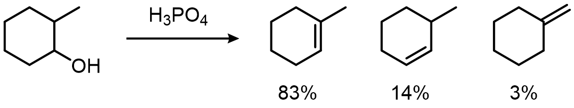 In E1 reactions, Zaitsev’s Rule dictates that more substituted alkenes (Zaitsev products) are formed preferentially: