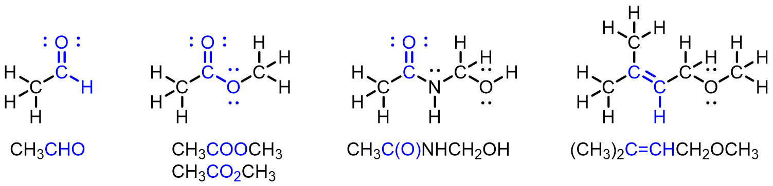 Here are examples of structural and condensed formulas.