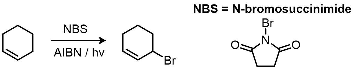 More usefully, allylic and benzylic positions are easily halogenated, often using N-brominated reagents: