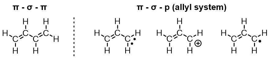 π bond – σ bond – p orbital, also known as an allyl system