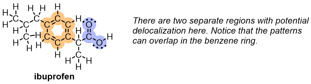 Here is an example of how an organic chemist would think about delocalization in a molecule of ibuprofen, a common pain killer: